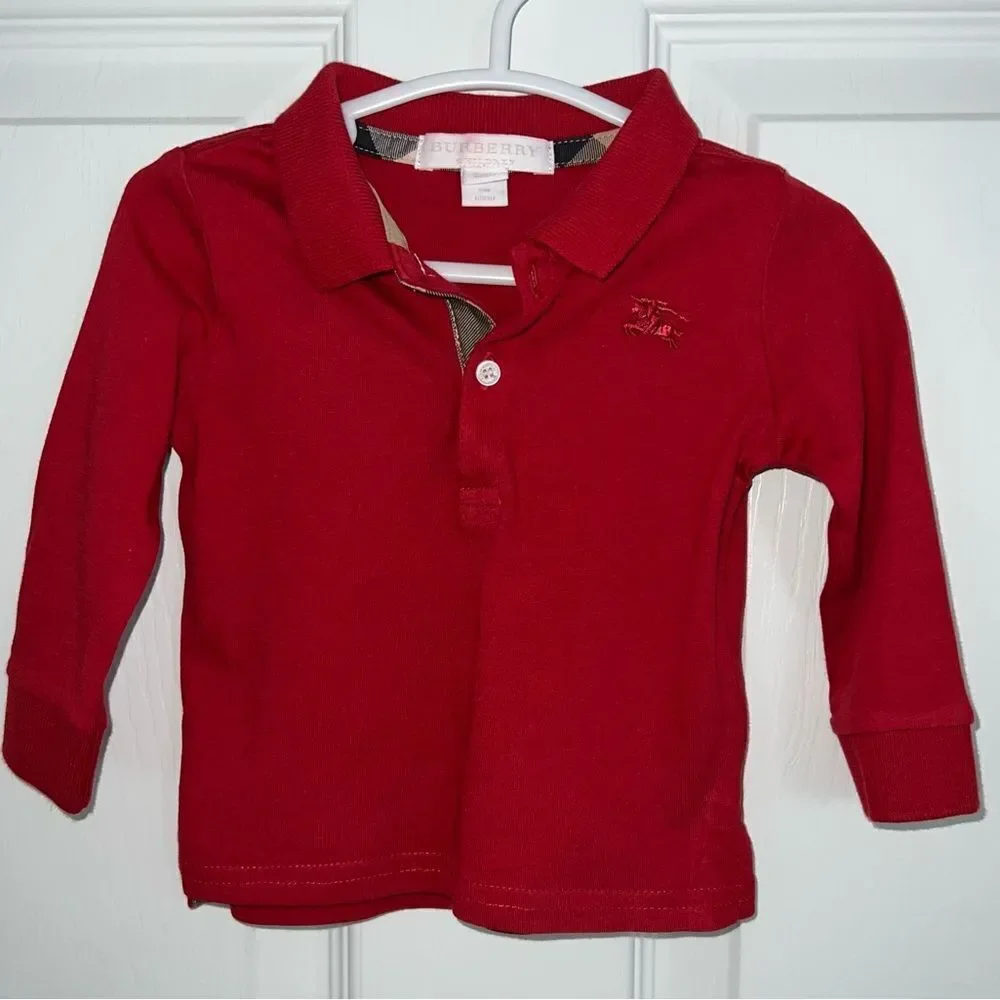 BURBERRY RED LONG SLEEVE POLO 6M